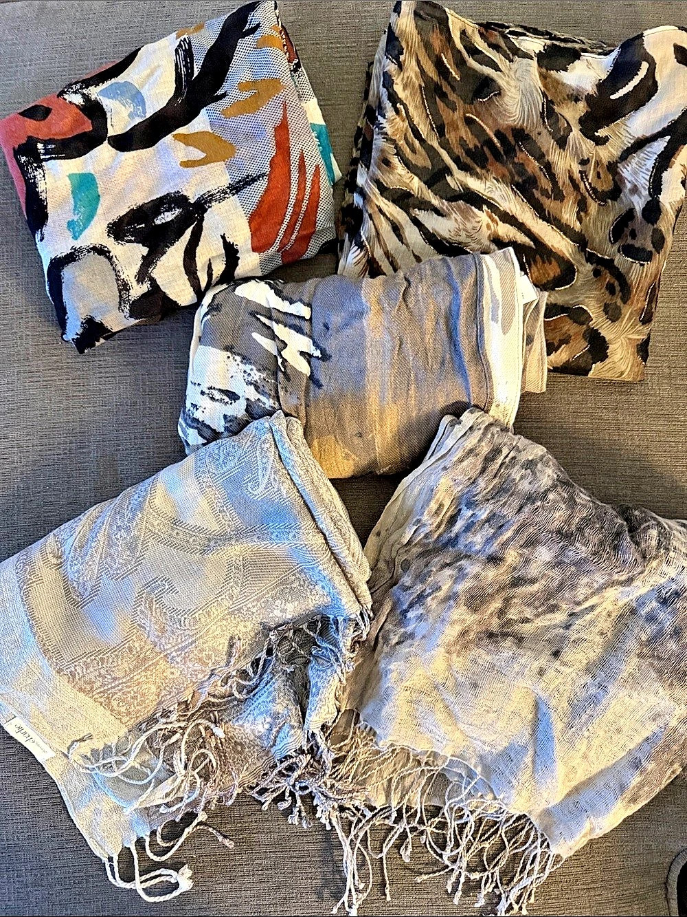 Abstract Print Scarves Gray & Multicolor
